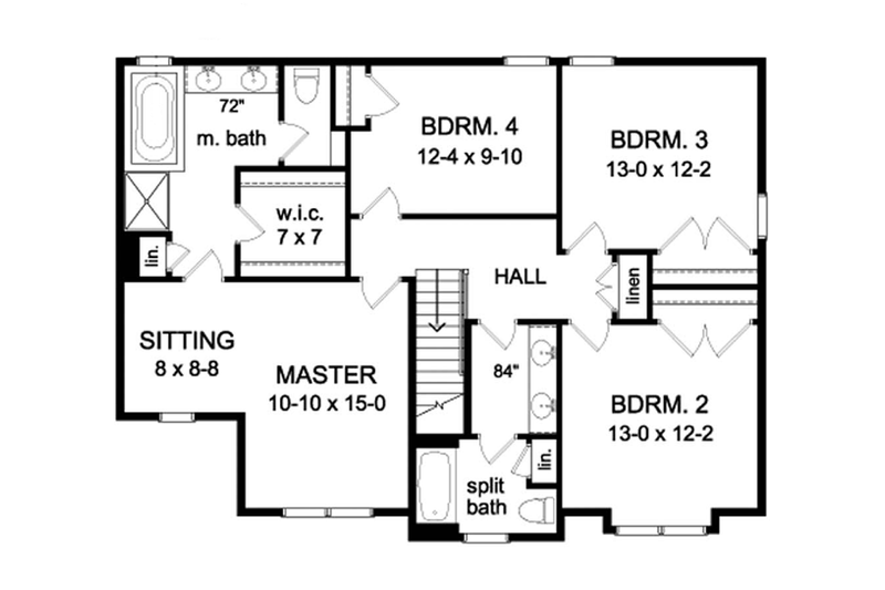 House Design - Floor Plan - Upper Floor for Colonial House Plan #1010-63 - 4 bed, 2.5 bath