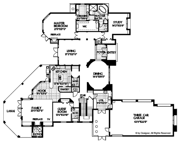 Architectural House Design - Mediterranean Floor Plan - Main Floor Plan #999-32