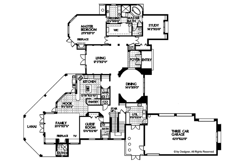 Architectural House Design - Floor Plan - Main Floor for Mediterranean House Plan #999-32 - 4 bed, 5.5 bath