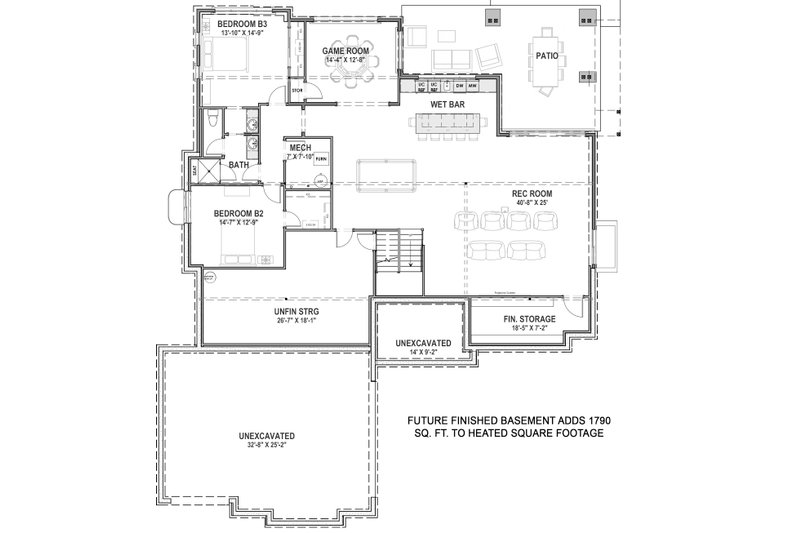 Home Plan - Floor Plan - Lower Floor for Farmhouse House Plan #1069-20 - 4 bed, 3 bath