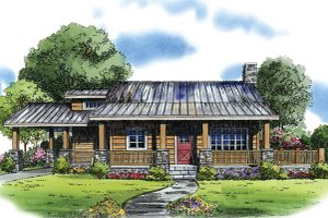 Exterior - Front Elevation for Cabin House Plan #942-22 - 2 bed, 1 bath