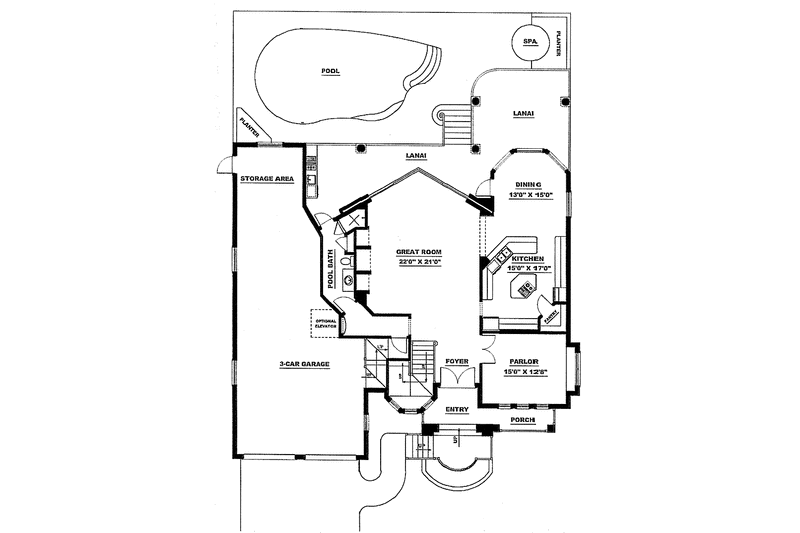 Dream House Plan - Floor Plan - Main Floor for Mediterranean House Plan #1017-151 - 4 bed, 4 bath