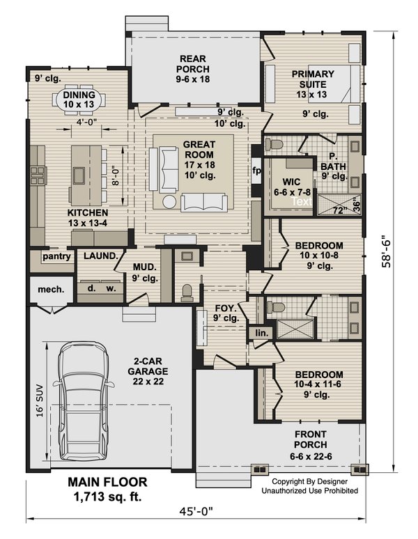 Dream House Plan - Floor Plan - Main Floor for Ranch House Plan #51-1583 - 3 bed, 2.5 bath
