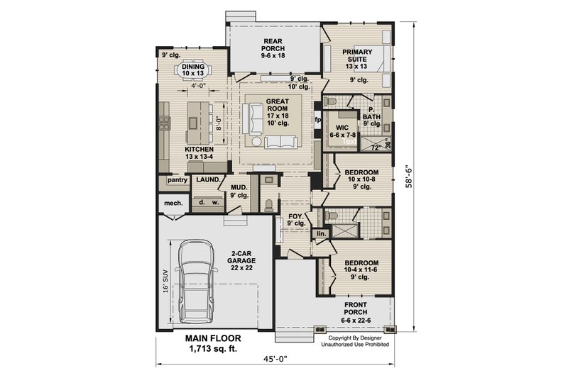 Dream House Plan - Floor Plan - Main Floor for Ranch House Plan #51-1583 - 3 bed, 2.5 bath