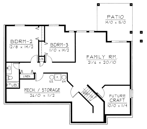 House Design - Traditional Floor Plan - Lower Floor Plan #1037-43