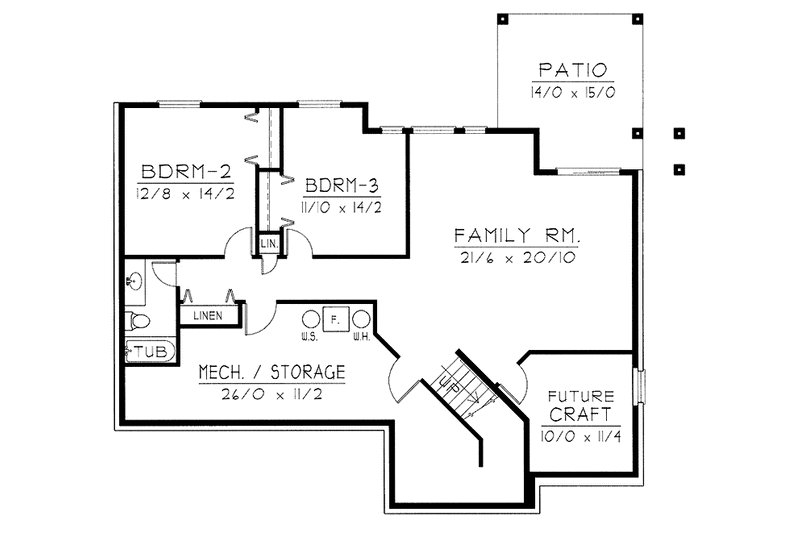 Architectural House Design - Floor Plan - Lower Floor for Traditional House Plan #1037-43 - 3 bed, 2.5 bath