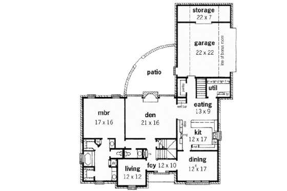 Floor Plan - Main Floor for European House Plan #16-218 - 4 bed, 3.5 bath