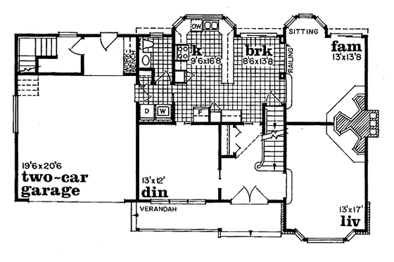 Floor Plan - Main Floor for Traditional House Plan #47-153 - 3 bed, 2.5 bath