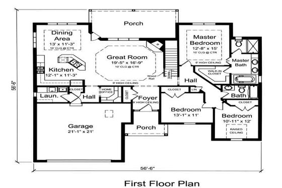 Floor Plan - Main Floor for Traditional House Plan #46-484 - 3 bed, 2 bath