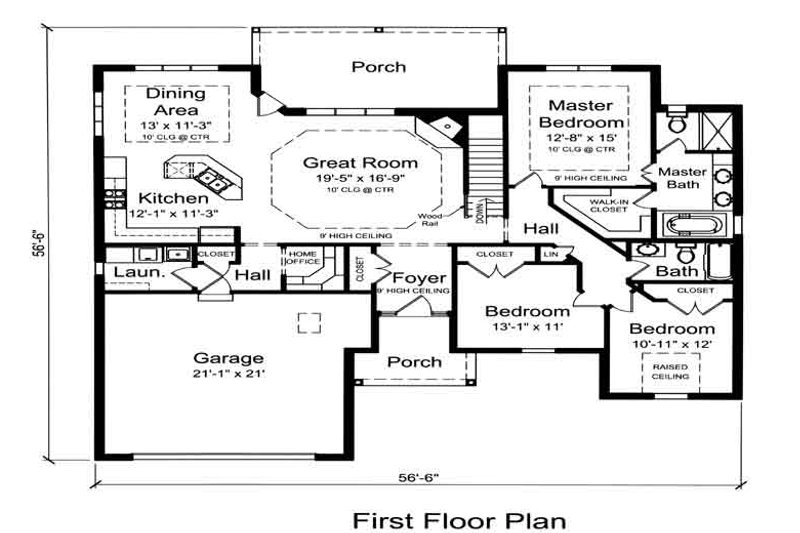 Architectural House Design - Floor Plan - Main Floor for Traditional House Plan #46-484 - 3 bed, 2 bath