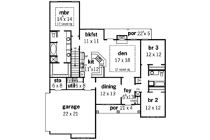 Floor Plan - Main Floor for European House Plan #16-284 - 3 bed, 2 bath