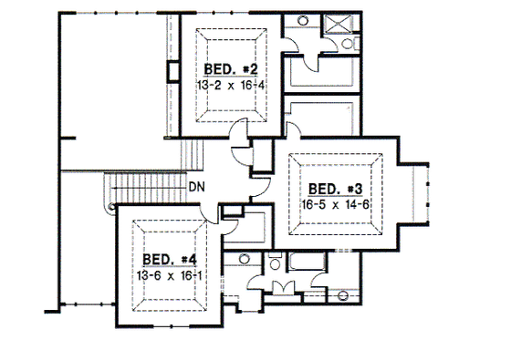 Floor Plan - Upper Floor for European House Plan #67-300 - 4 bed, 3 bath