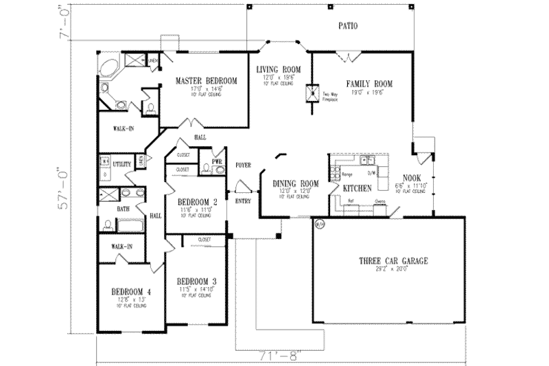Dream House Plan - Floor Plan - Main Floor for Ranch House Plan #1-630 - 4 bed, 2.5 bath