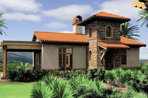 House Blueprint - Exterior - Front Elevation for Mediterranean House Plan #48-284 - 1 bed, 1 bath