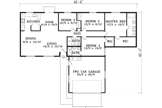 Floor Plan - Main Floor for Ranch House Plan #1-1264 - 4 bed, 3 bath