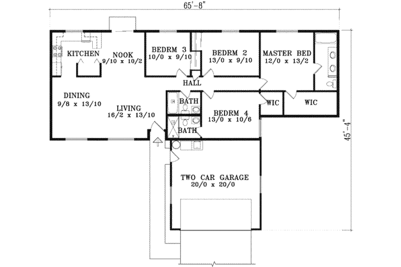 House Plan Design - Floor Plan - Main Floor for Ranch House Plan #1-1264 - 4 bed, 3 bath