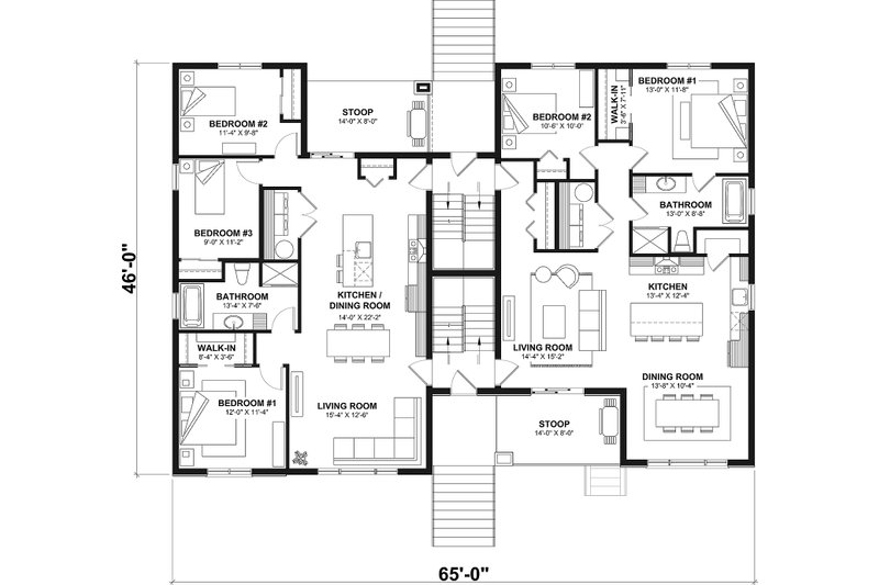 House Design - Floor Plan - Main Floor for Contemporary House Plan #23-2885 - 3 bed, 1 bath