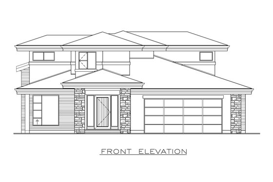Exterior - Front Elevation 3 for Prairie House Plan #1100-53 - 4 bed, 3.5 bath