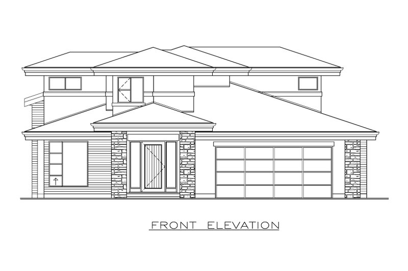 House Plan Design - Exterior - Front Elevation 3 for Prairie House Plan #1100-53 - 4 bed, 3.5 bath