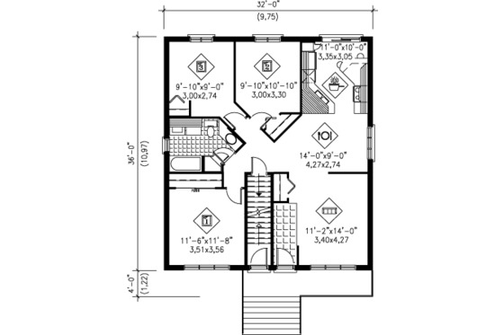 Floor Plan - Main Floor for Contemporary House Plan #25-4260 - 3 bed, 1 bath