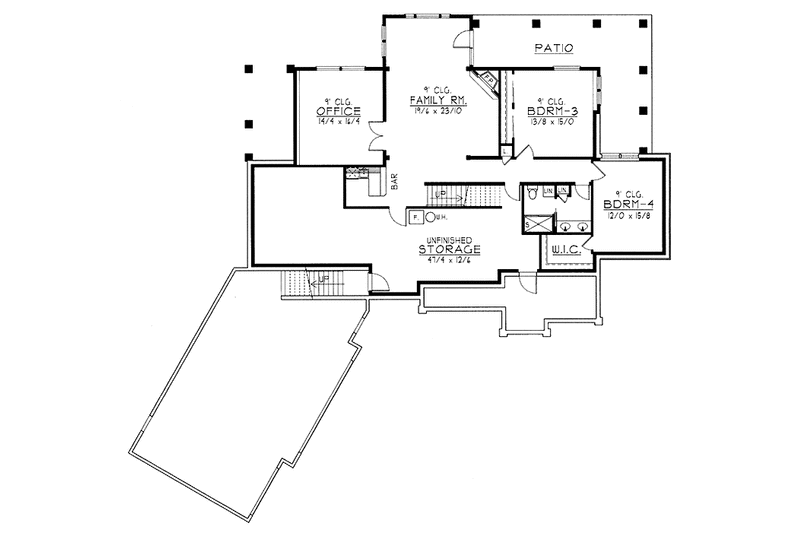 House Blueprint - Floor Plan - Lower Floor for Craftsman House Plan #1037-18 - 4 bed, 3 bath