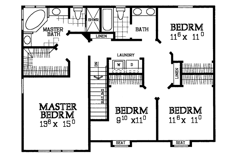 Architectural House Design - Floor Plan - Upper Floor for Country House Plan #72-1103 - 4 bed, 2.5 bath