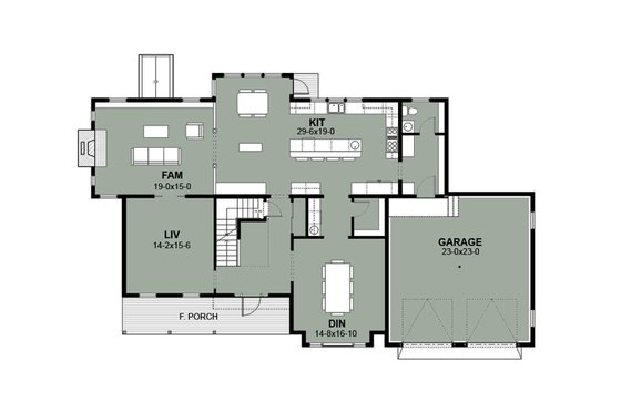 Floor Plan - Main Floor for Farmhouse House Plan #497-11 - 3 bed, 2.5 bath