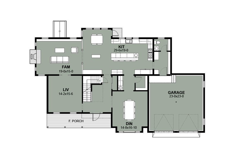 House Blueprint - Floor Plan - Main Floor for Farmhouse House Plan #497-11 - 3 bed, 2.5 bath