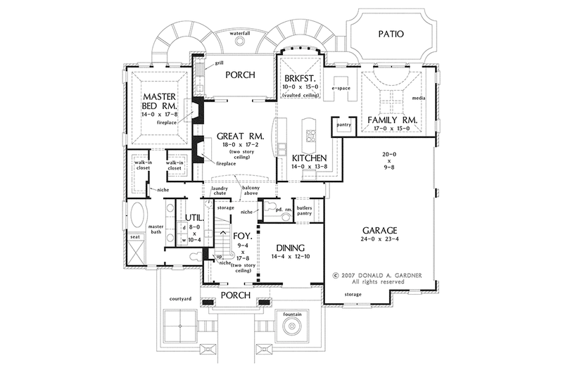 House Plan Design - Floor Plan - Main Floor for European House Plan #929-915 - 4 bed, 3.5 bath