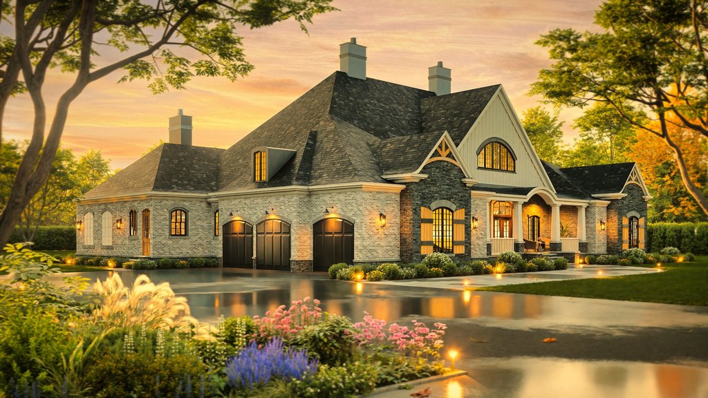 Exterior - Front Elevation 5 for European House Plan #119-350 - 3 bed, 3.5 bath