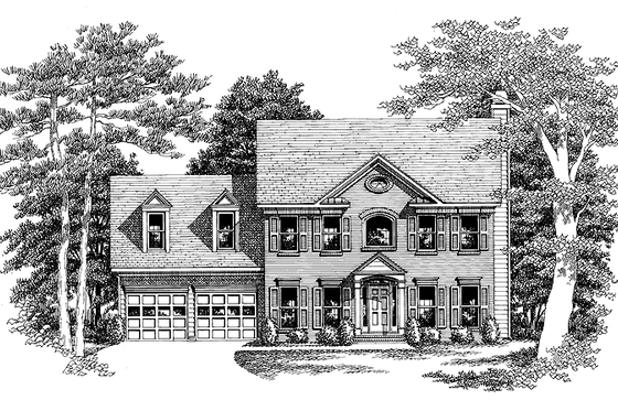 Exterior - Front Elevation 3 for Classical House Plan #927-72 - 3 bed, 2.5 bath