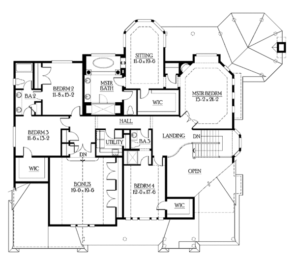 Craftsman Floor Plan - Upper Floor Plan #132-502