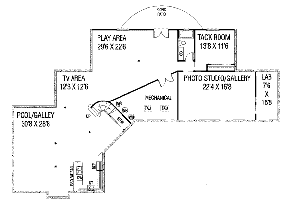 Architectural House Design - European Floor Plan - Lower Floor Plan #60-583