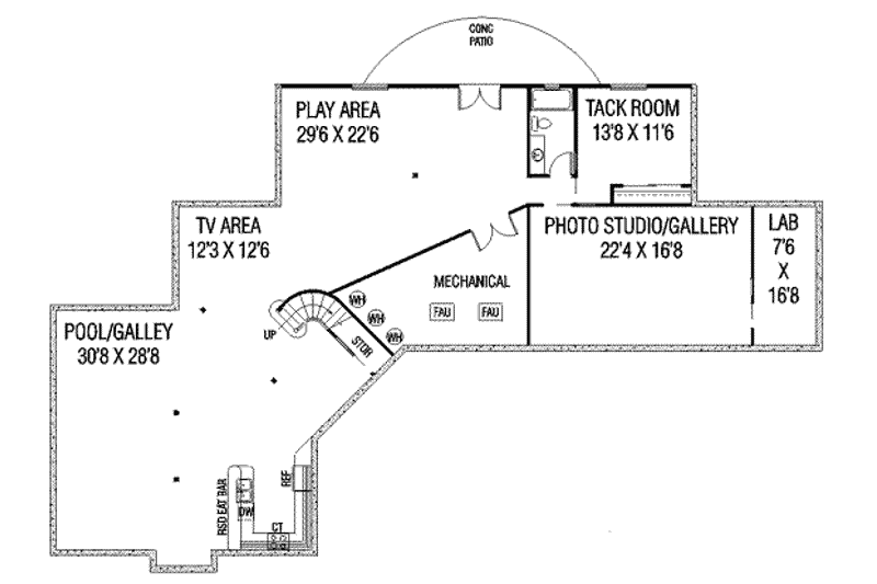 Architectural House Design - Floor Plan - Lower Floor for European House Plan #60-583 - 4 bed, 3 bath