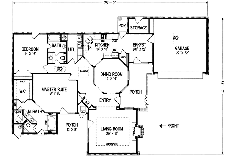 Home Plan - Floor Plan - Main Floor for Traditional House Plan #45-481 - 2 bed, 2 bath