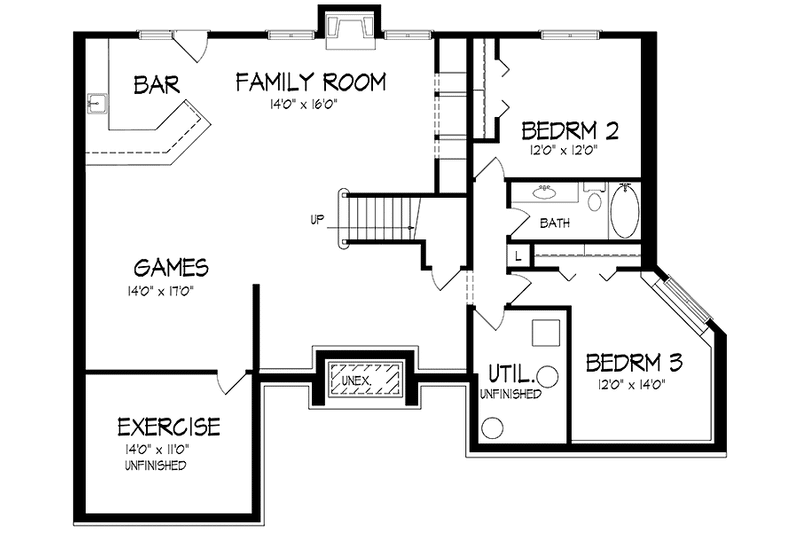 Home Plan - Floor Plan - Lower Floor for Traditional House Plan #320-1468 - 1 bed, 1.5 bath