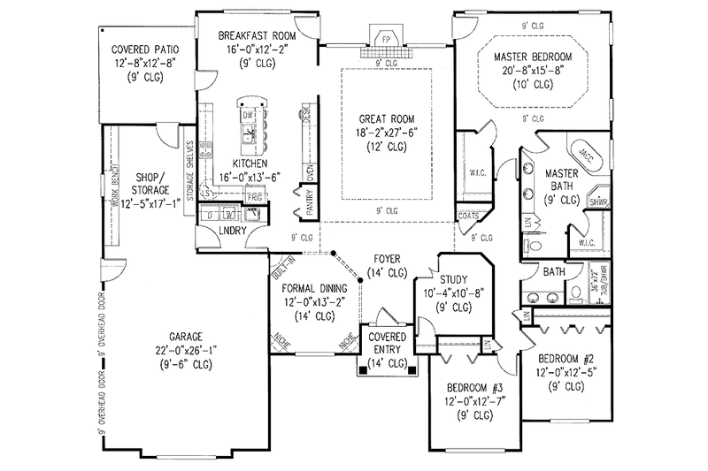 Dream House Plan - Floor Plan - Main Floor for Mediterranean House Plan #11-260 - 3 bed, 2 bath