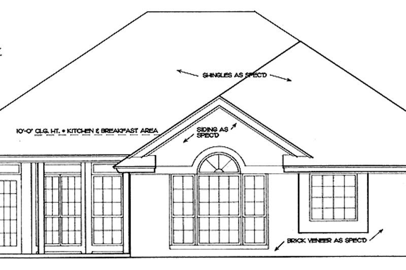 Home Plan - Exterior - Rear Elevation for Ranch House Plan #310-1041 - 3 bed, 2 bath