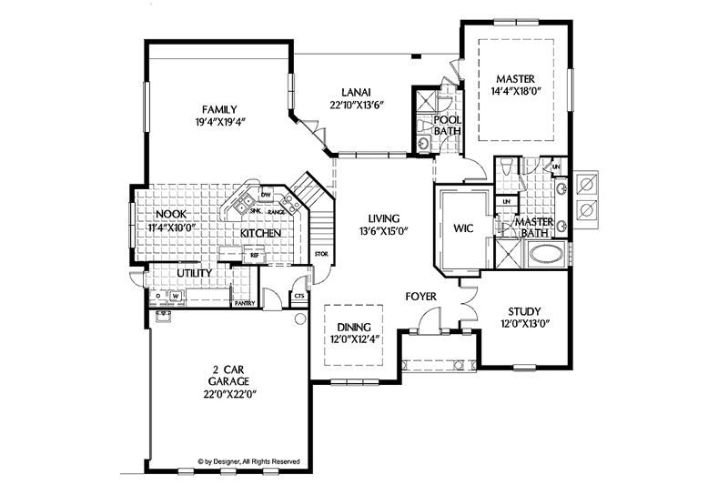 Dream House Plan - Floor Plan - Main Floor for Mediterranean House Plan #999-149 - 4 bed, 4 bath
