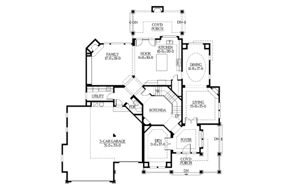 Floor Plan - Main Floor for Craftsman House Plan #132-240 - 4 bed, 3.5 bath