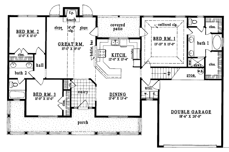 Home Plan - Floor Plan - Main Floor for Country House Plan #42-426 - 3 bed, 2 bath