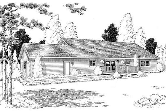 Exterior - Rear Elevation for Ranch House Plan #312-169 - 3 bed, 2 bath