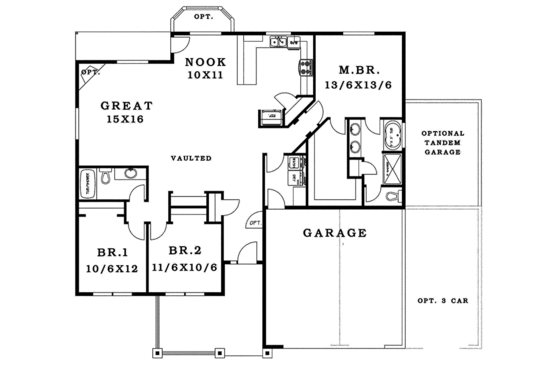 Floor Plan - Main Floor for Craftsman House Plan #943-43 - 3 bed, 2 bath