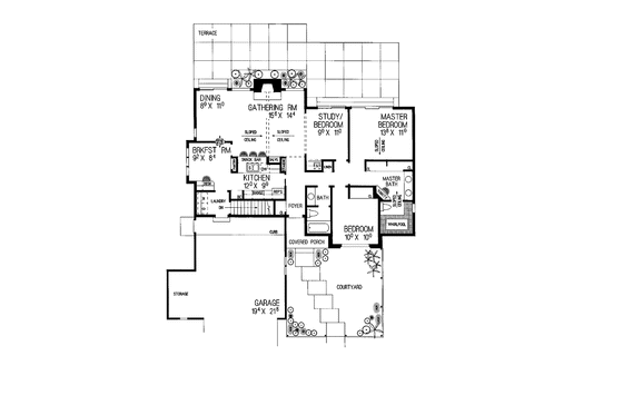 Floor Plan - Main Floor for Ranch House Plan #72-868 - 3 bed, 2 bath
