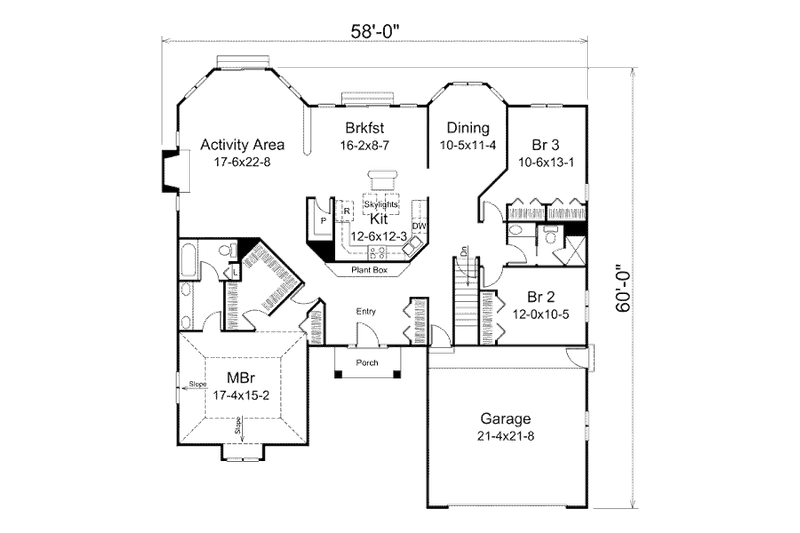 Architectural House Design - Floor Plan - Main Floor for Mediterranean House Plan #57-426 - 3 bed, 2 bath