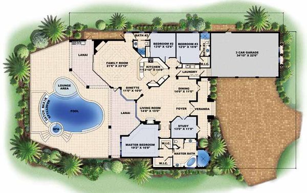 Architectural House Design - Mediterranean Floor Plan - Main Floor Plan #1017-15
