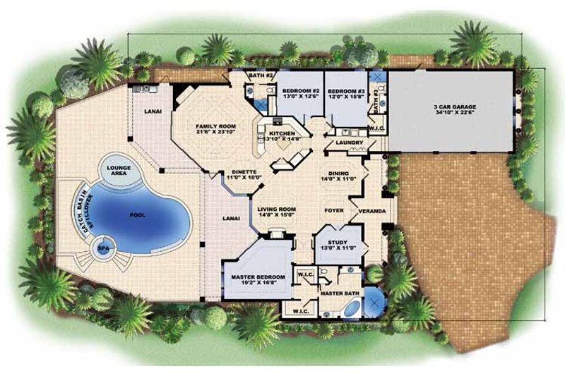 Architectural House Design - Floor Plan - Main Floor for Mediterranean House Plan #1017-15 - 3 bed, 3 bath