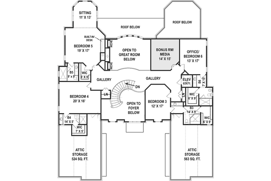 Floor Plan - Upper Floor for European House Plan #119-423 - 6 bed, 6.5 bath
