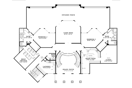 Floor Plan - Upper Floor for Mediterranean House Plan #17-3282 - 4 bed, 4 bath