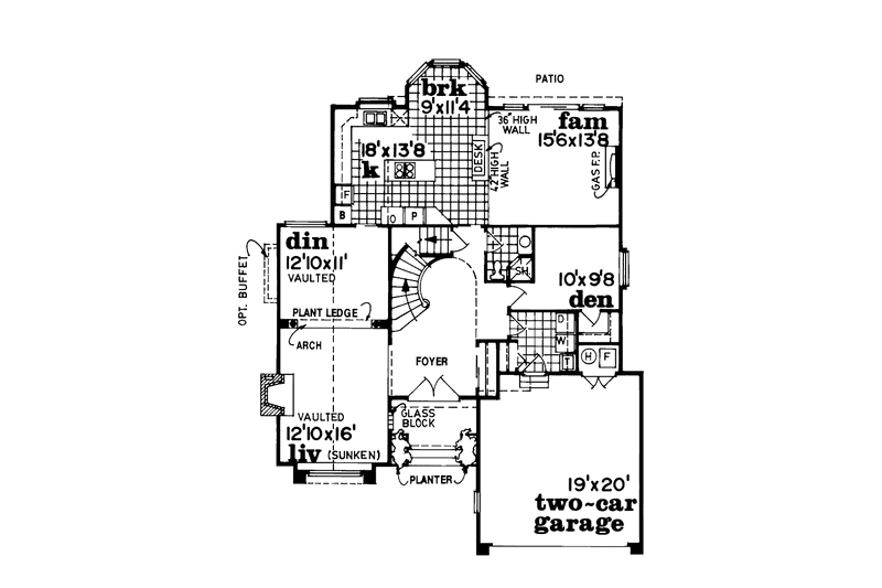 House Blueprint - Floor Plan - Main Floor for Mediterranean House Plan #47-836 - 3 bed, 3 bath